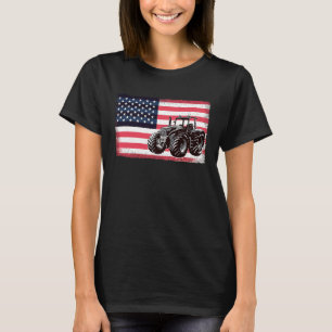Farm Truck Driver Tractors USA Flag Fahne T-Shirt