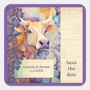 Farm Wedding ox Kuh Save the Date Quadratischer Aufkleber
