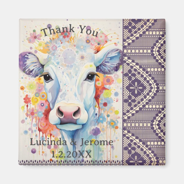 Farm Wedding White Cow Vielen Dank Magnet (Vorne)