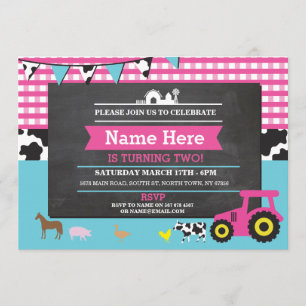 Farm Yard Birthday Party Animal Pig Tracite Einlad Einladung