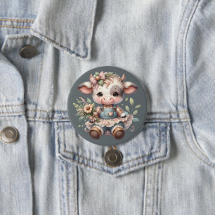 Farmcore Kawaii Kalb im Vintage-Blumenkleid Button