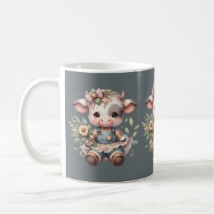 Farmcore Kawaii-Kalb in antikem Blumenkleid Kaffeetasse