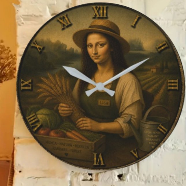 Farmer Funny Mona Lisa Farming Gift Große Wanduhr (Von Creator hochgeladen)