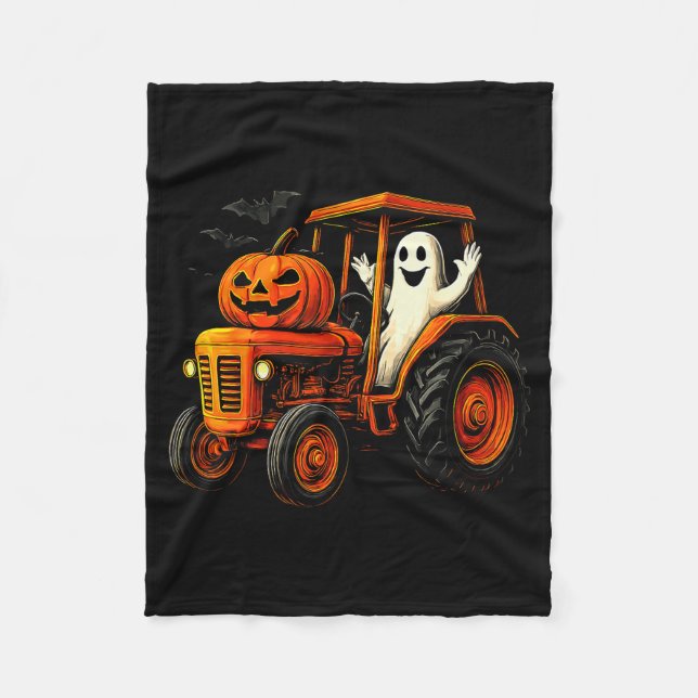 Farmer Ghost Tractor Pumpkin Soky Season Halloween Fleecedecke (Vorderseite)