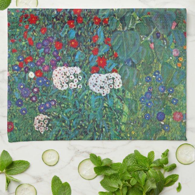 Farmergarden w Sonnenblume von Klimt, Vintage Blum Küchentuch (Gefaltet)