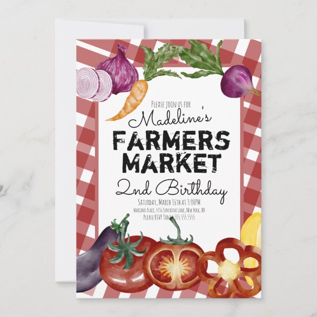 Farmermarkt Gemüse Früchte Farm Geburtstag  Einladung (Vorderseite)