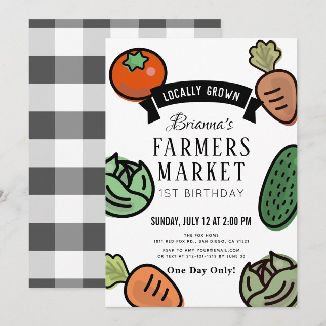 Farmers Market Chic 1er anniversaire Invitation (Devant / Derrière)