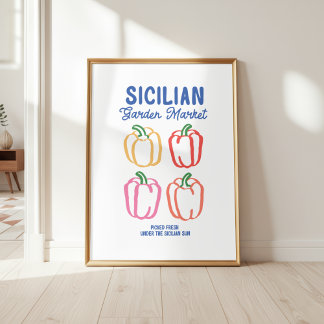 Farmer's Market Peppers Kitchen Wall Art Poster