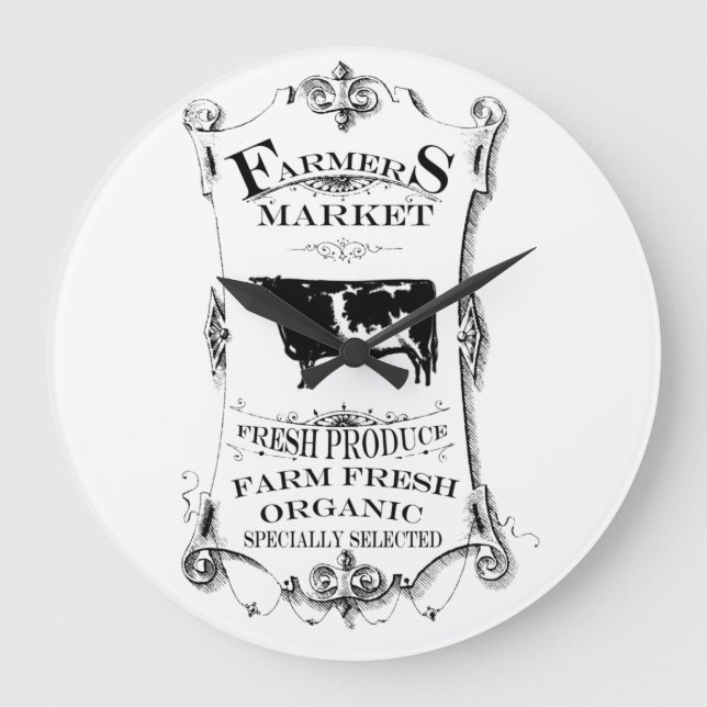 Farmers Market Round Large Kitchen Wall Clock Große Wanduhr (Vorderseite)