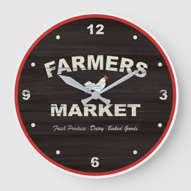 Farmers Market Rustic Kitchen Clock Große Wanduhr (Vorderseite)