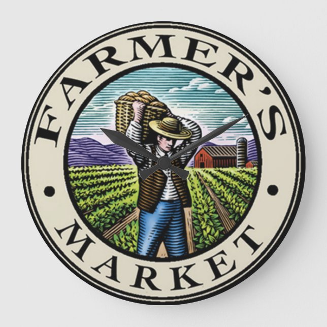 Farmers Market Wall Clock Große Wanduhr (Vorderseite)
