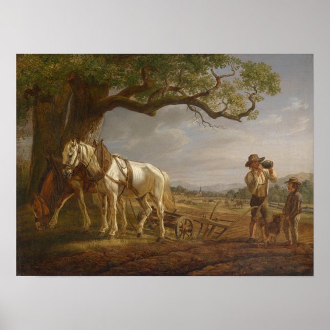 Farmers Resting in a Field With Horses and Plough Poster (Vorne)
