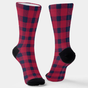 Farmhaus rot und blau handgezogen Büffel kariert Socken