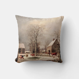 Farmhof im Winter Gemälde von George Durrie Kissen