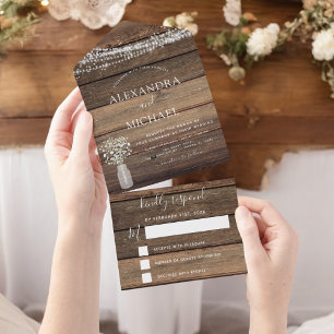 Farmhouse Baby's Breath Rustikale Hochzeits-RSVP All In One Einladung