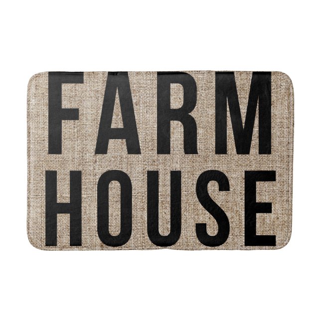 FARMHOUSE Black Letting Rustic Burlap Sacking Badematte (Vorderseite)