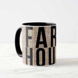 FARMHOUSE Black Letting Rustic Burlap Sacking Tasse