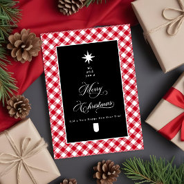 Farmhouse Chalkboard Red Plaid Merry Christmas Feiertagskarte