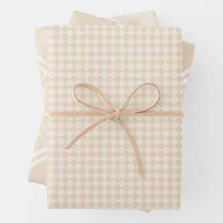 Farmhouse Country Chic Cream Plaid & Diamonds Geschenkpapier Set