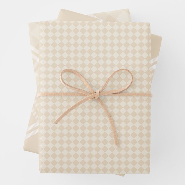 Farmhouse Country Chic Cream Plaid & Diamonds Geschenkpapier Set (Farmhouse Country Chic Cream Plaid & Diamonds Wrapping Paper Sheets)