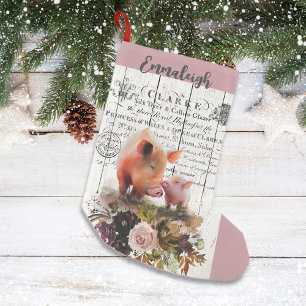Farmhouse Floral Duroc Schweine Kleiner Weihnachtsstrumpf