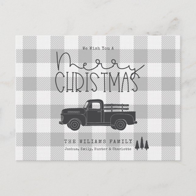 Farmhouse Gris Buffalo Plaid Joyeux Carte de Noël (Devant)