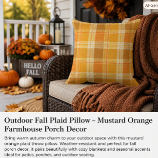 Farmhouse-Herbst-Karo-Senfgelb-Orange-Veranda- Out Kissen
