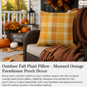 Farmhouse-Herbst-Karo-Senfgelb-Orange-Veranda-Outd Kissen