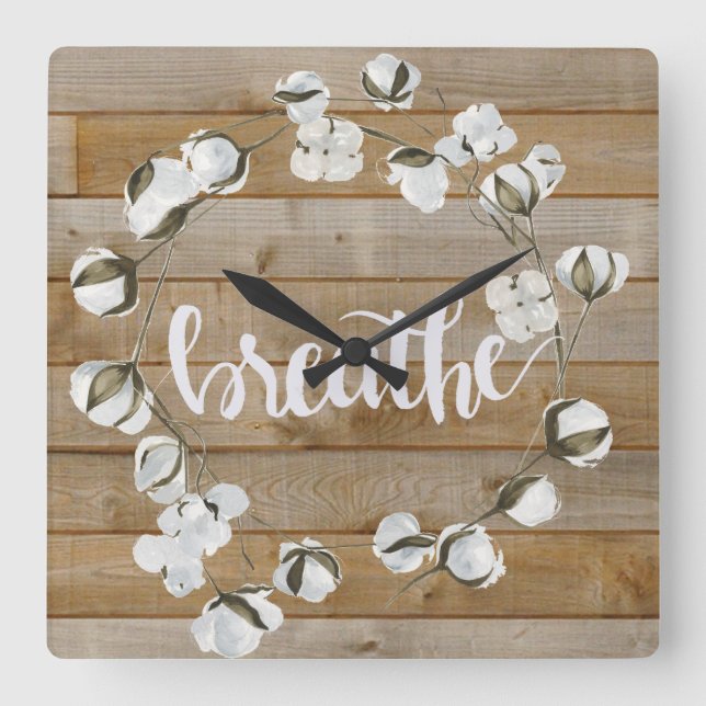 Farmhouse Inspiration - Breathe Quadratische Wanduhr (Vorderseite)