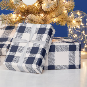 Farmhouse-Karo navy weiß handgezeichnet ländlich Geschenkpapier
