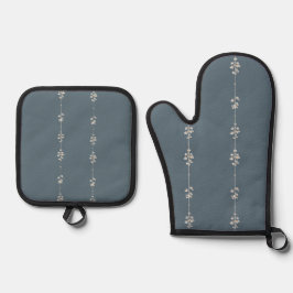 Farmhouse Küchen Blau Botanisch  Ofenhandschuh & Topflappen-Set