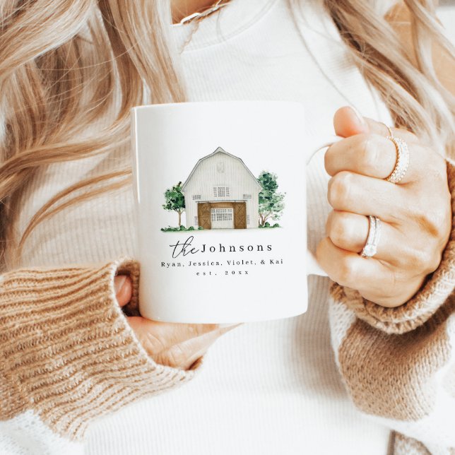 Farmhouse moderne Nom de famille Est Year Mug (Créateur téléchargé)