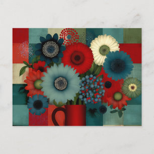 Farmhouse-Patchwork-Blaues Beerenbouquet Postkarte