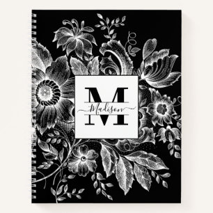 Farmhouse Peony Monogram Navy Französisch Black Notizbuch