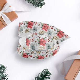Farmhouse Poinsettia White & Red Rustic Christmas Ripsband