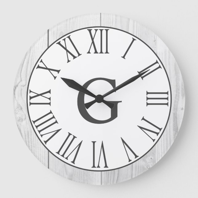 Farmhouse Rustic White & Faux White Wood Numerals Große Wanduhr (Vorderseite)