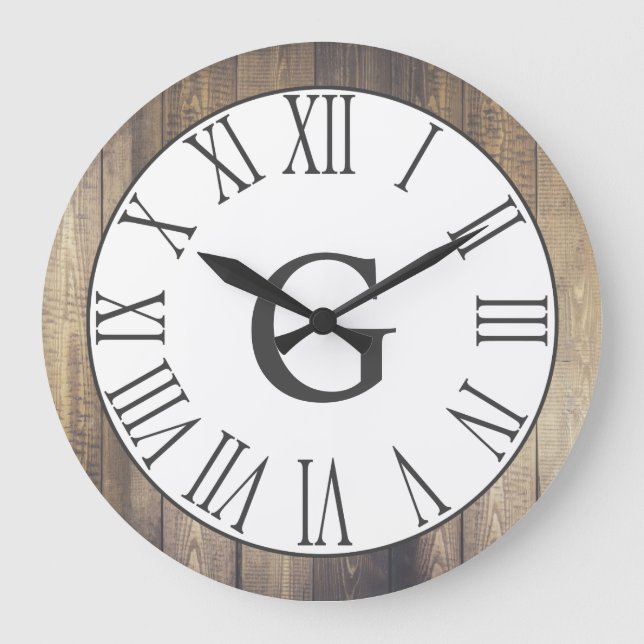 Farmhouse Rustic White & Faux Wood Gray Numerals Große Wanduhr (Vorderseite)