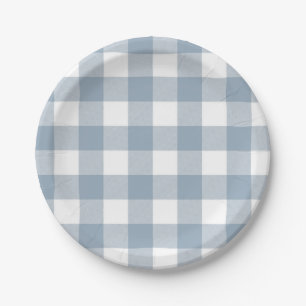 Farmhouse Rustik Blau Grau Büffel Karo Quadrat Pappteller
