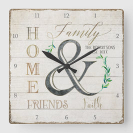 Farmhouse Shiplap Wood Zuhause Friends Familiennam Quadratische Wanduhr