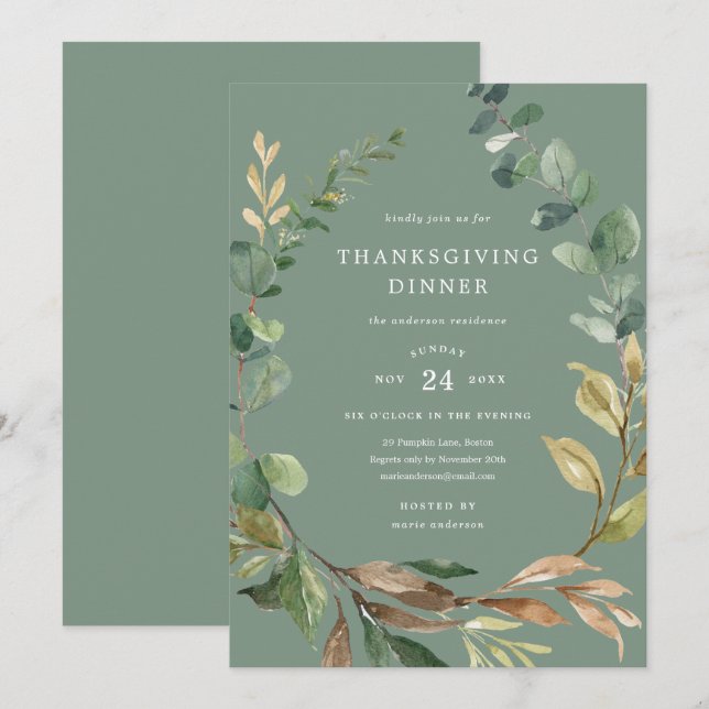 Farmhouse Wreath Thanksgiving Dîner Invitation (Devant / Derrière)