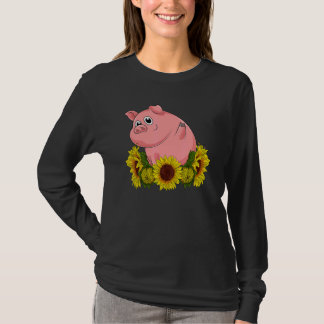 Farming Farm Animal  Farmer Piglet Hippie Sunflowe T-Shirt