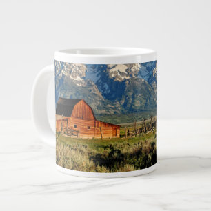 Farms Barn Shadowed by Snow Capped Mountains Jumbo-Tasse