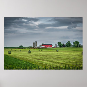 Farms Red Barn & Silo in Spring Poster