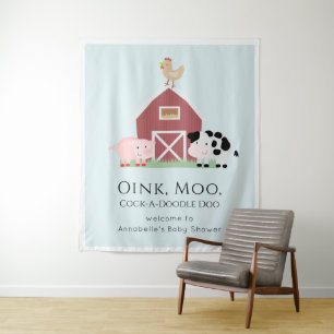 Farmtiere Bauernhof Junge Blau Baby Shower Willkom Wandteppich