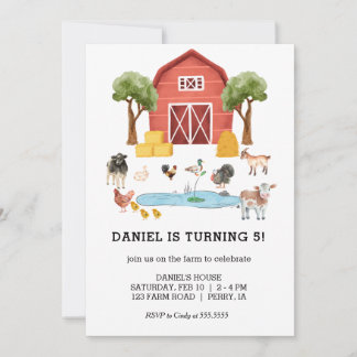 Farmtiere Wasserfarben Kinder Geburtstagsparty Einladung