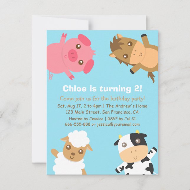 Farmtiere zum Geburtstag Einladung (Vorderseite)
