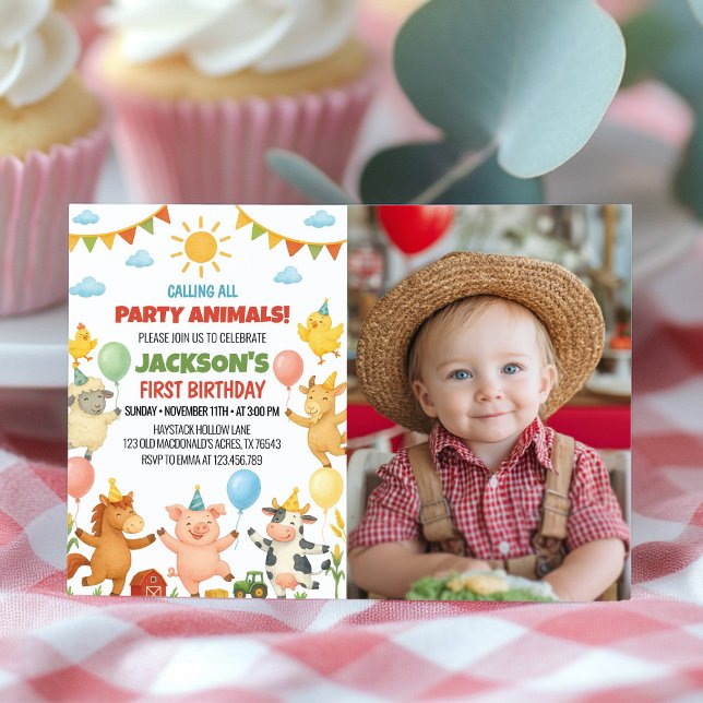 Farmyard Animals Birthday Party Photo Invitation (Créateur téléchargé)