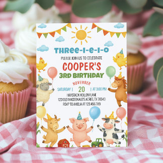 Farmyard Animals Kids Birthday Party Invitation Einladung