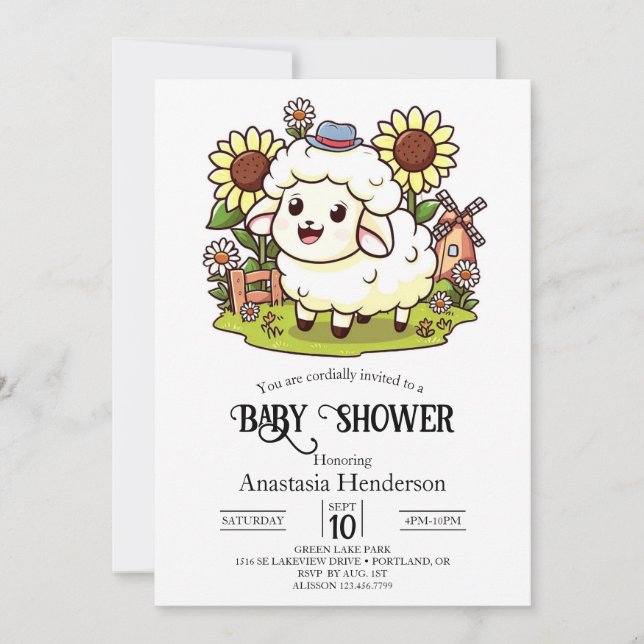 Farmyard Dreamy Sheep Baby Dusche Einladung (Vorderseite)