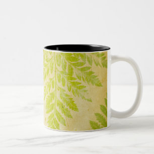 Farn-Blatt gestempelter Muster-Grungy Hintergrund Zweifarbige Tasse